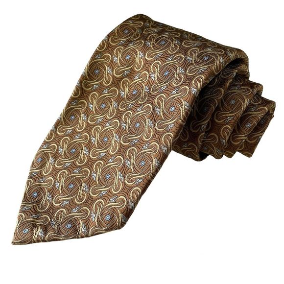 Robert Talbott Seven Fold Neck Tie #8/40 Brown Blue Geometric NWOT